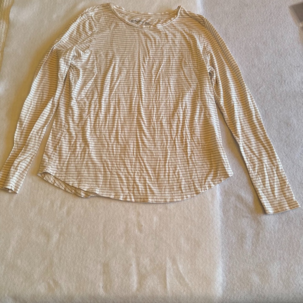 Aeropostale Seriously Soft Perfect Crew Long Sleeve Size M Striped Top White